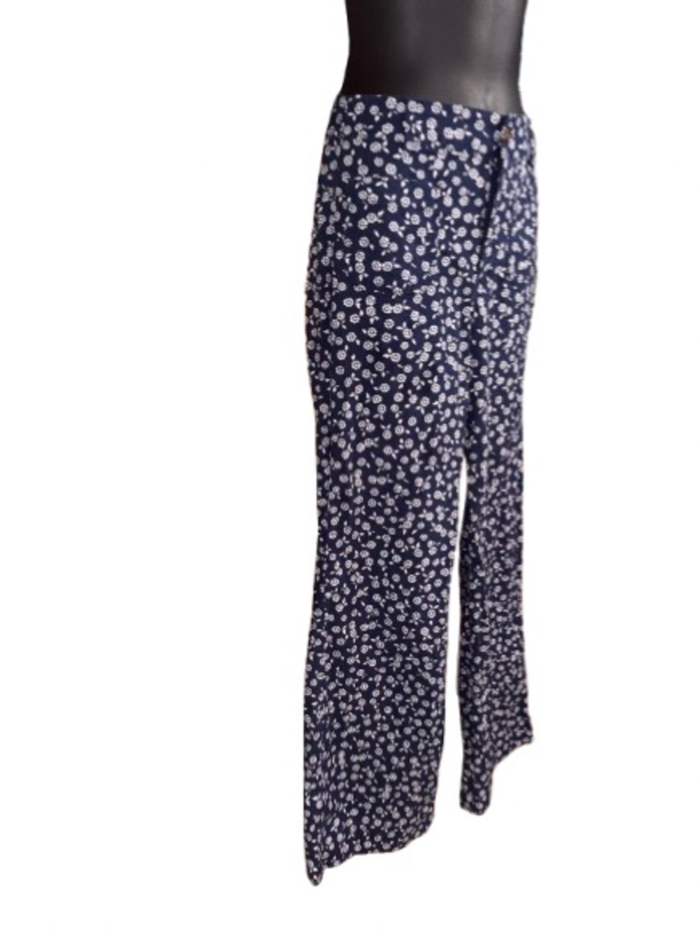 J.Crew Lizzie high-rise wide-leg pants navy blue white floral print size 24 - Picture 5 of 13